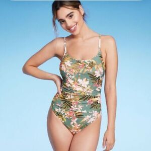Kona Sol Women's Tropical Floral Print One Piece Swimsuit Medium 8-10